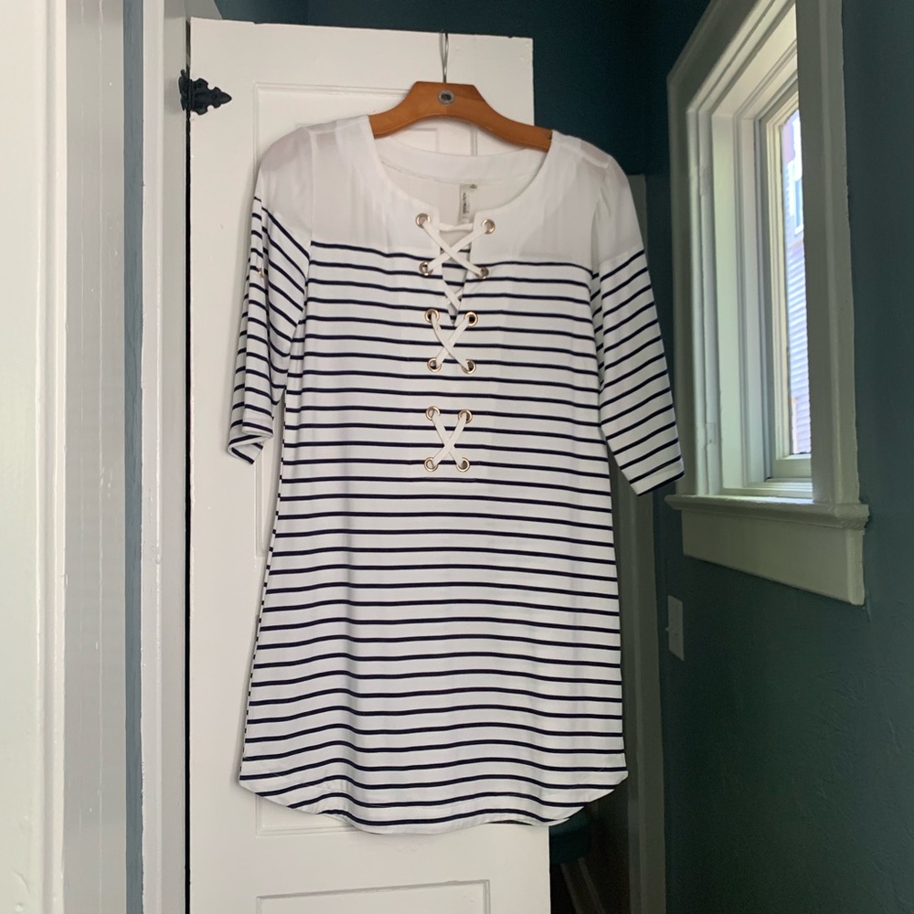 Striped Dress White Navy